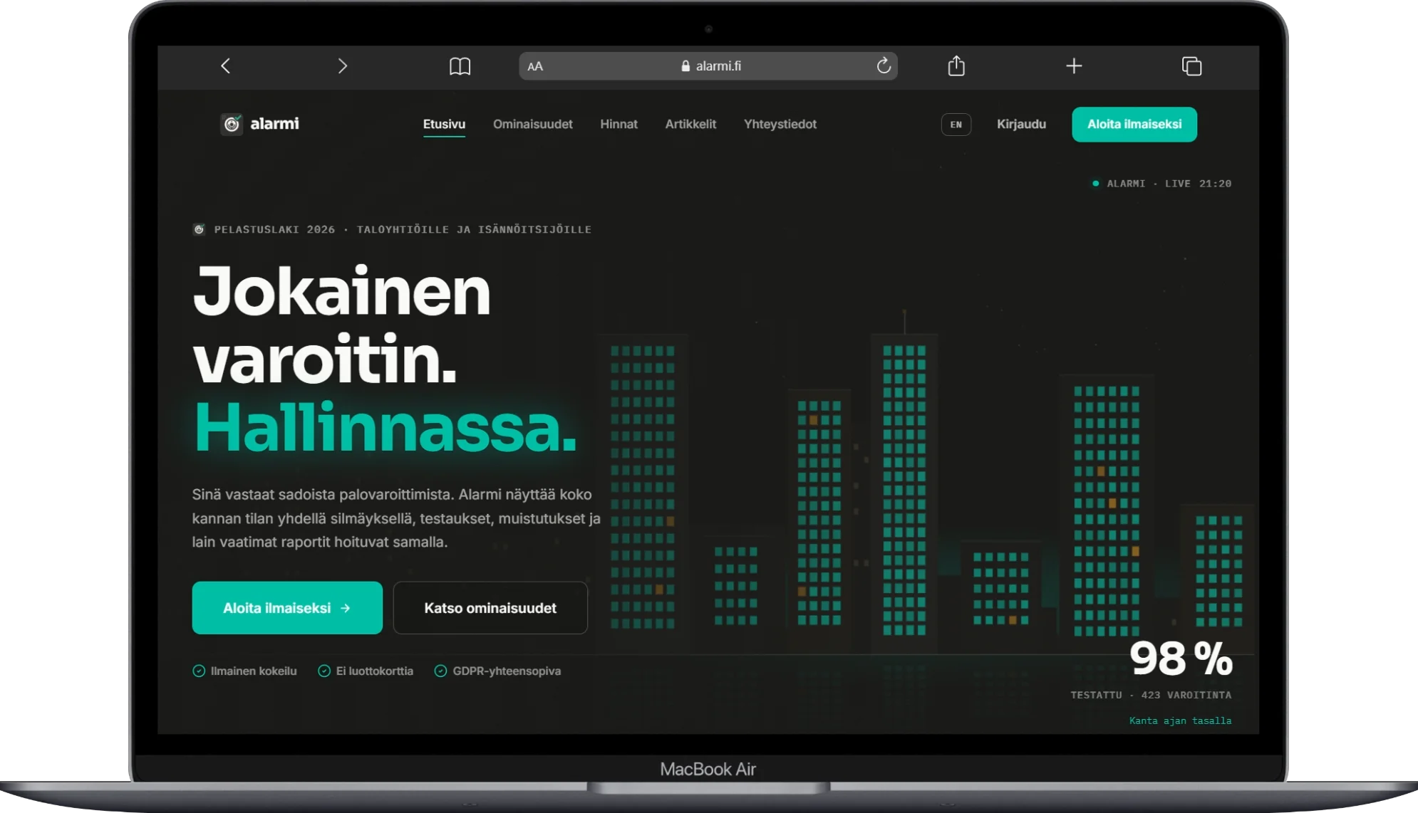 Alarmi.fi verkkosovellus tietokoneella