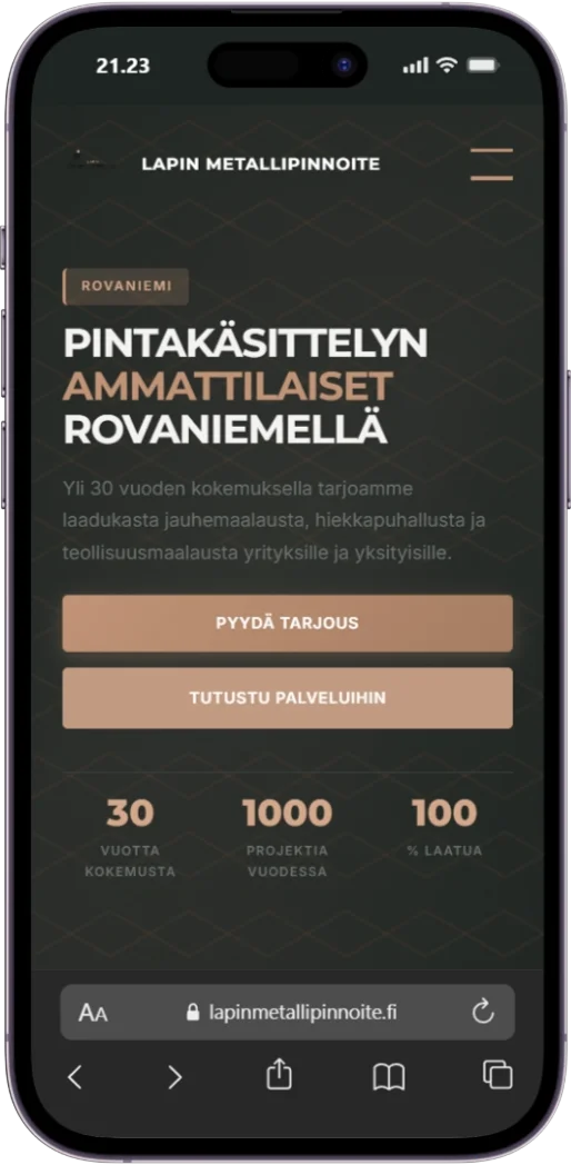 Lapinmetallipinnoite.fi mobiilinäkymässä