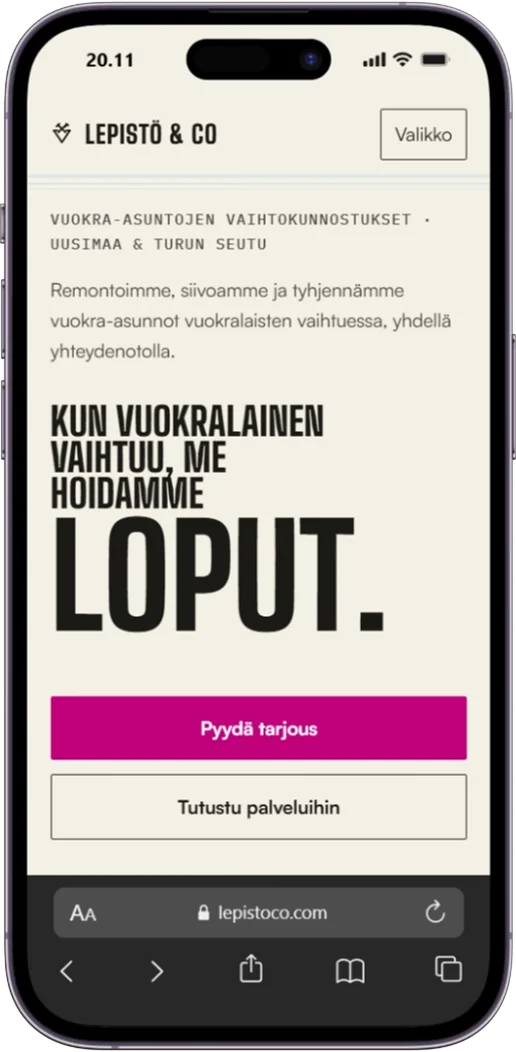Lepistö & Co mobiilinäkymässä